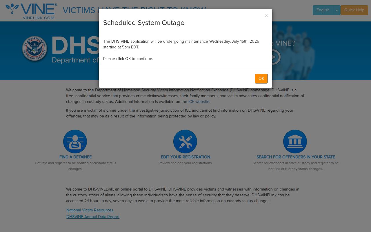 VINE check for Hamden 24-hour release status