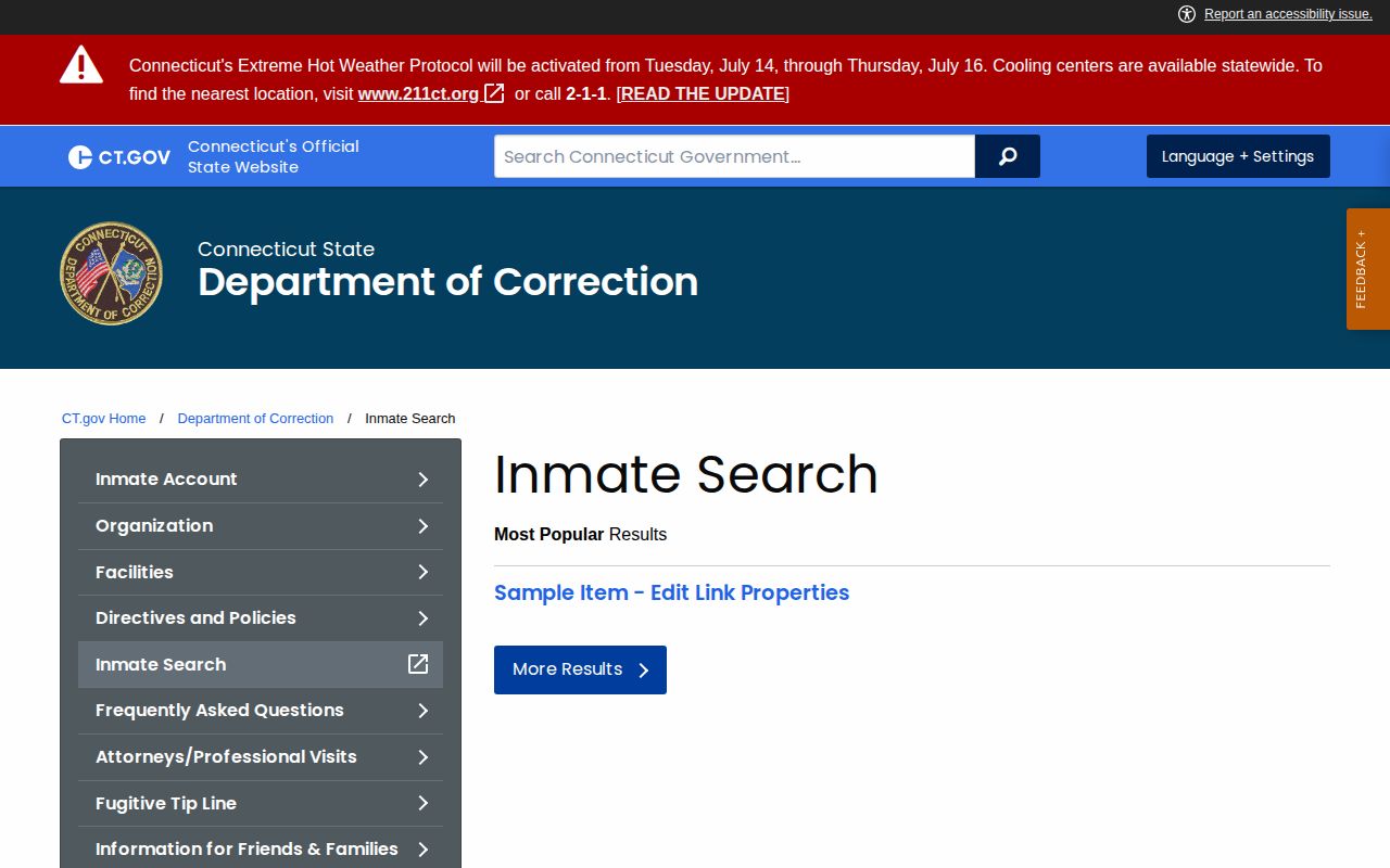 Hamden County released inmate Connecticut DOC search gateway
